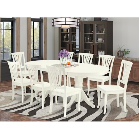 East West Furniture 9 Piece Vancouver Dining Room Set - Linen White VAAV9-LWH-W